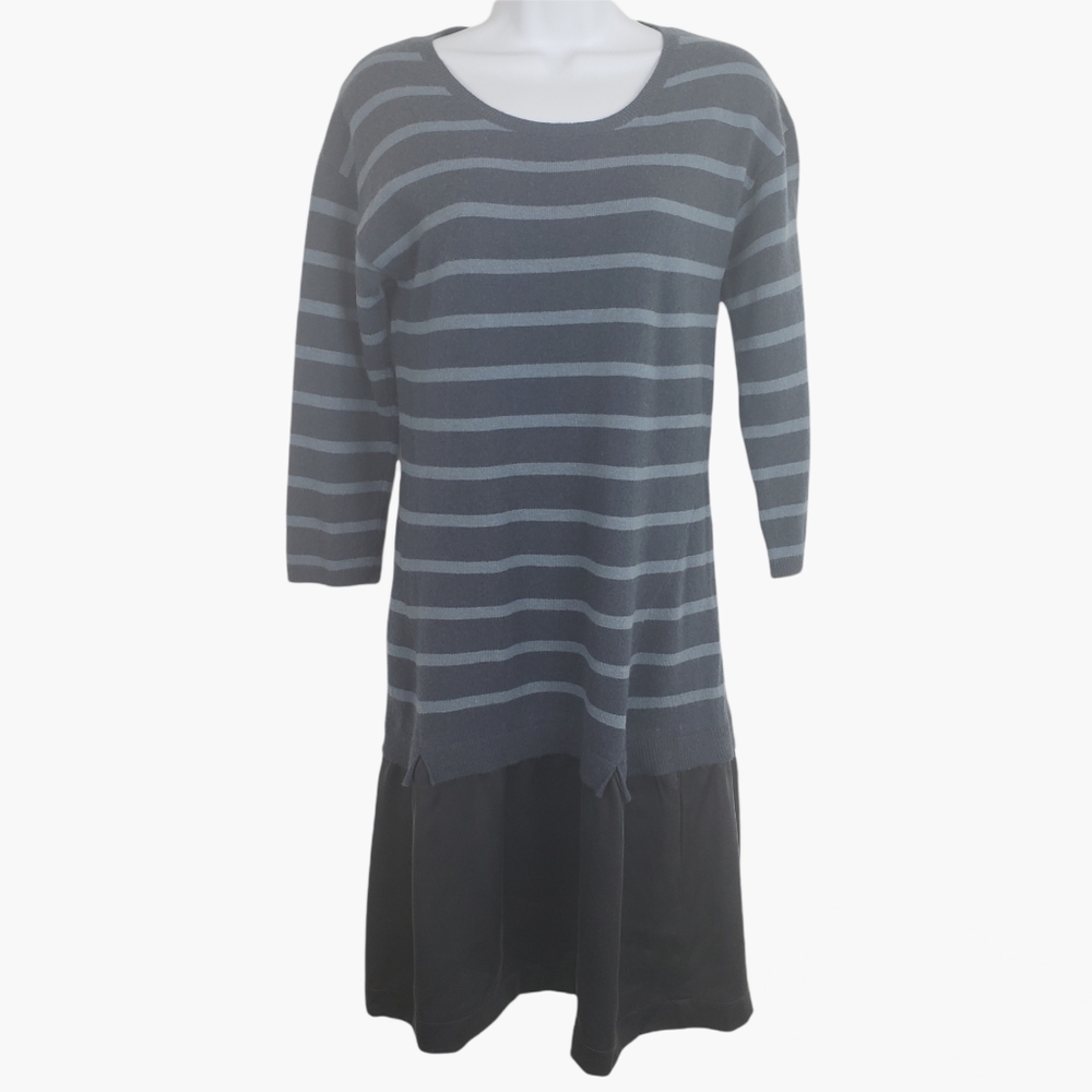 Garnet Hill Blue Striped Wool Silk Blend Layered Dress Small